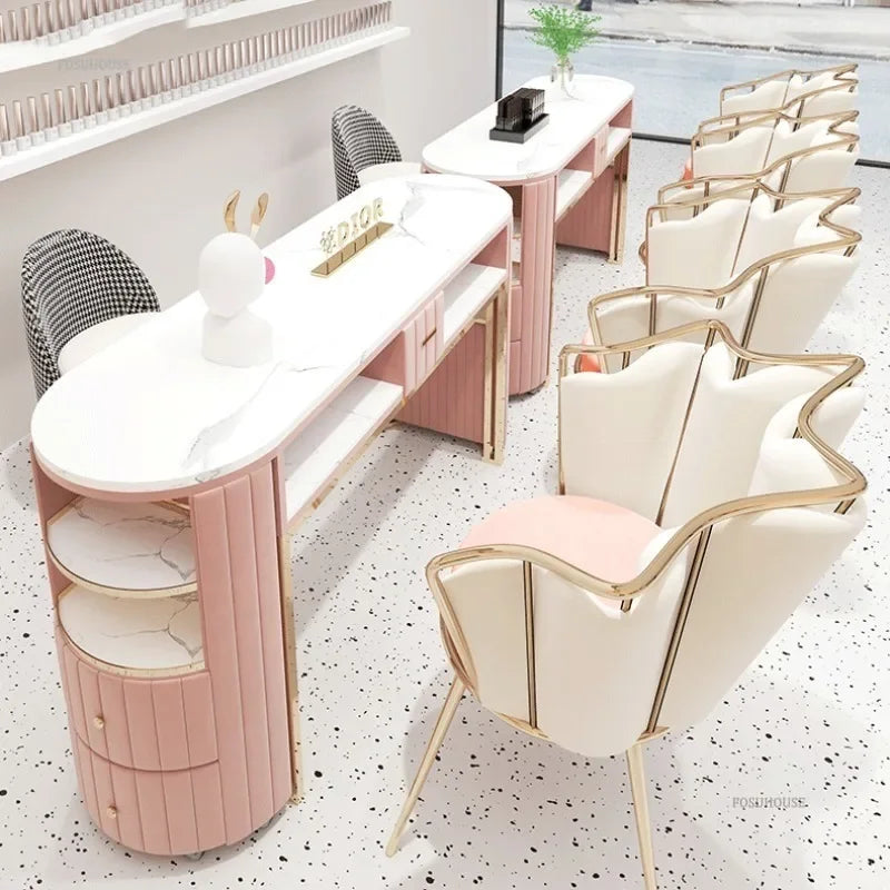 Luxury Nail Manicure Table Desk Salon Furniture Modern Single Double Nail Table with Drawer Manicure Tables and Chair Set d
