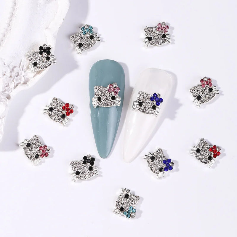 60/30/10PCS Hello Kitty 3D Nail Charms Alloy Full Diamond Jewelry Nail Rhinestone Charms Crystal Nail Manicure Cartoon,MINISO
