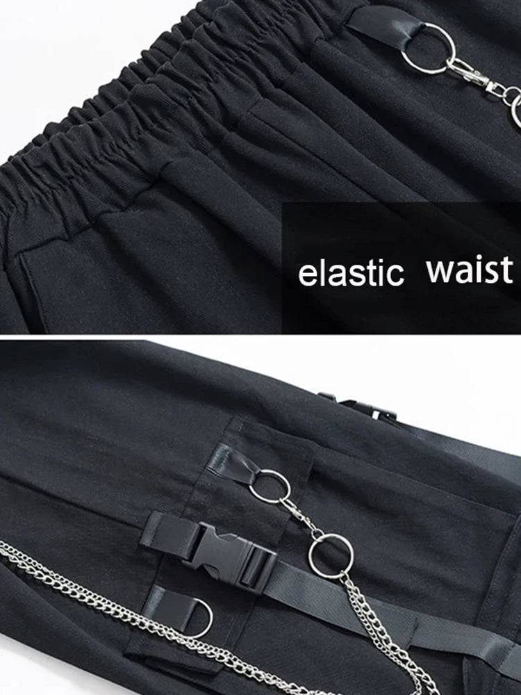 Women Cargo Pants  Harem Pants Fashion Punk Pockets Jogger Trousers With Chain Harajuku Elastics High Waist Streetwear