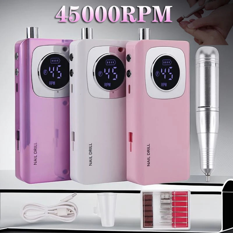 High Speed 45000RPM Rechargeable Nail Drill Machine with LCD Low Noise Professional Nail Polish Sander Nails Accessories Set