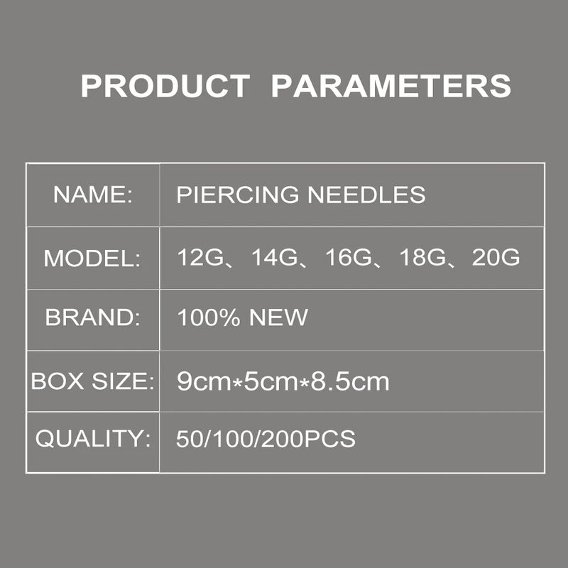 200/100/50PCS Piercing Needles Surgical Steel Disposable Body Piercing Needles E.O.Gas Sterilized Permanent Makeup Tattoo Needle