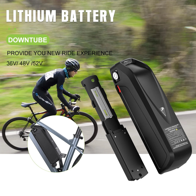 EBike Battery 48V 52V 36V Hailong 30A BMS Electric Bicycle Downtube Lithium Battery Pack For 1500W 1000W 750W 500W 250W Motor