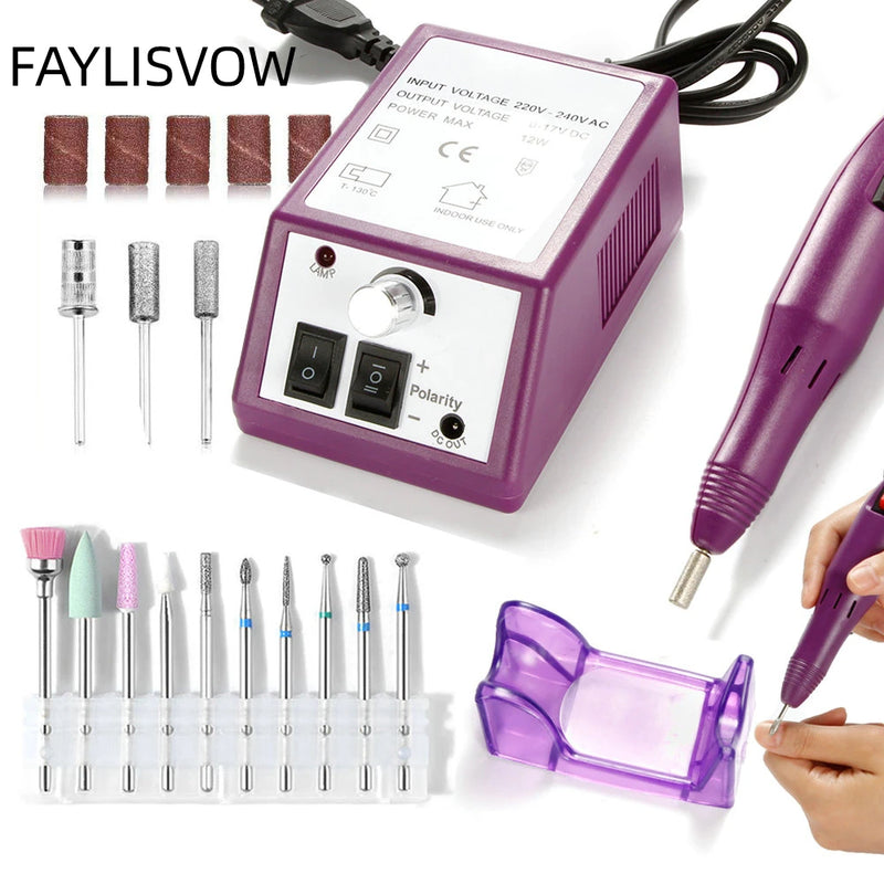 FAYLISVOW Nail Drill Electric Apparatus for Manicure 10pcs Milling Cutters Drill Bits Set Gel Cuticle Remover Pedicure Machine