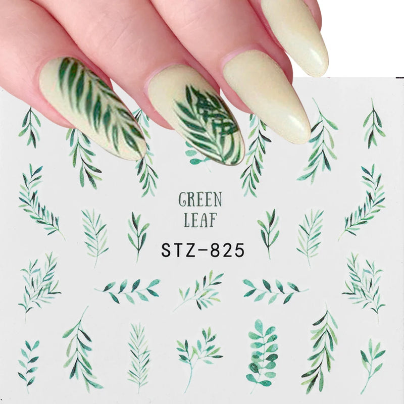 1Pcs Water Nail Decal and Sticker Flower Leaf Tree Green Simple Summer DIY Slider for Manicure Nail Art Watermark Manicure Decor
