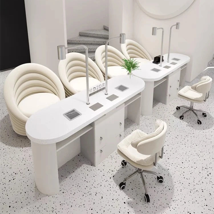 Luxury custom made lacquered marble with mobile phone holder manicure table with fan and matching technician chair