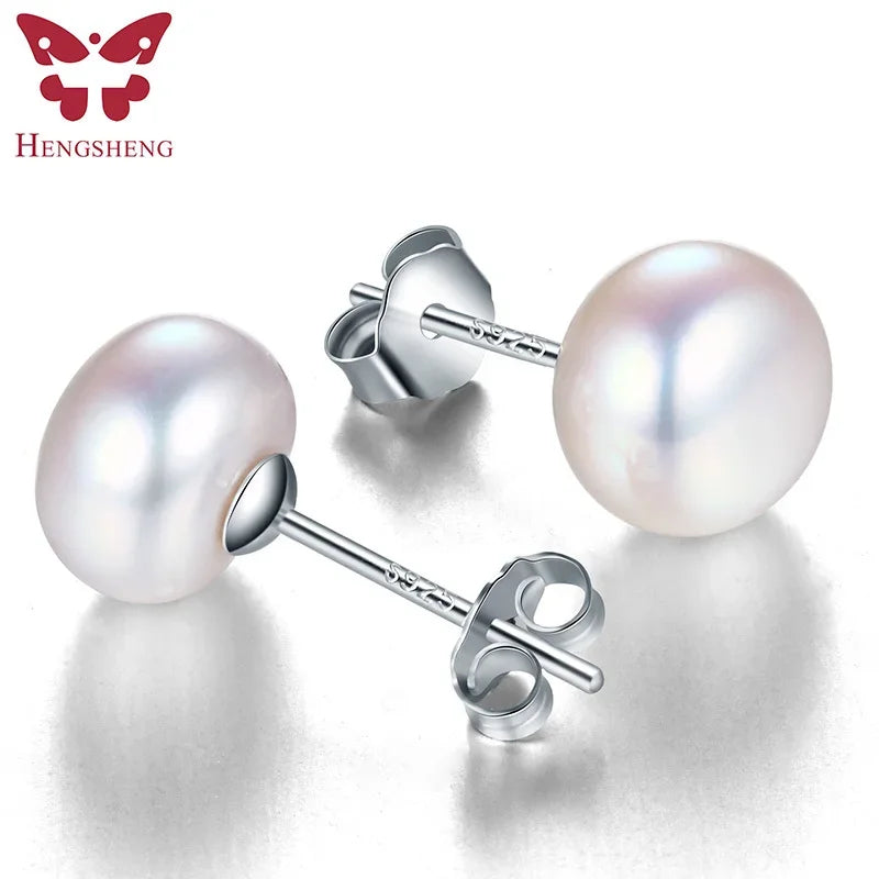 HENGSHENG 100% Genuine Freshwater White Pearl Earrings Fashion Jewelry Silver Stud Earrings For Women Super Deal With Gift Box