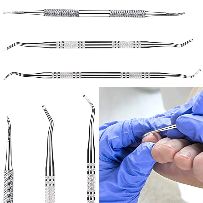 3Pcs Ingrown Toe Correction Stainless Steel Double Ended Toenail Paronychia Pedicure Tool Manicure Nail Cleaner Foot Care Tool