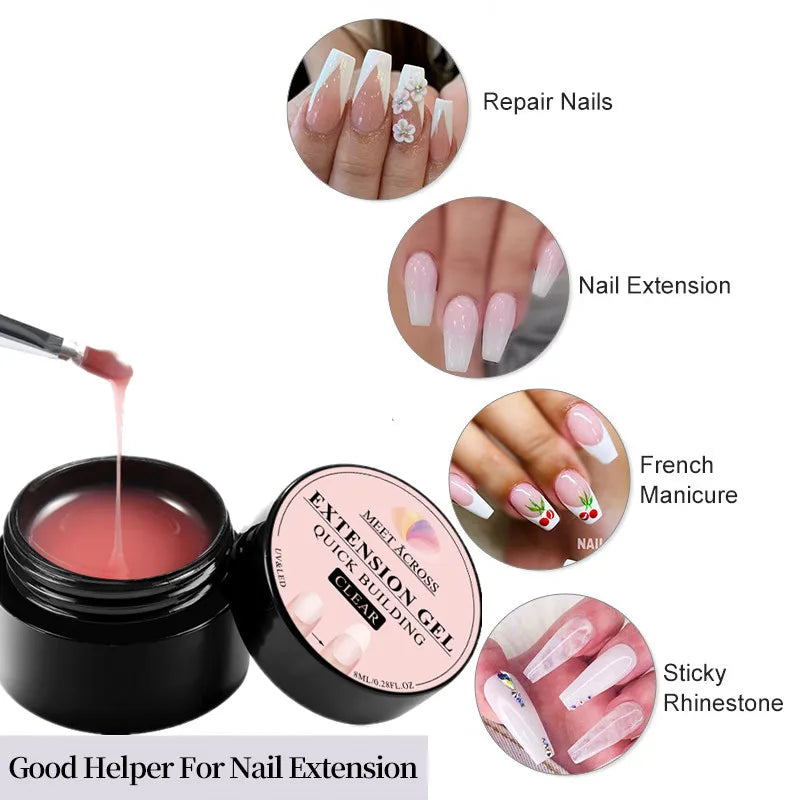 MEET ACROSS 8ML Quick Extension Nail Gel Vernis Nude Milk White Gel Nail Polish UV Semi Permanent Nails Art For Manicure Tools