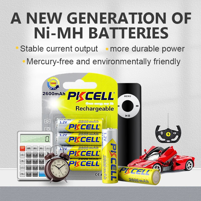 8PC PKCELL NIMH AA Battery 2600Mah 1.2V 2A Ni-Mh Double A Rechargeable Batteries And 2PC AA Flashlight Toys Battery Case Boxes