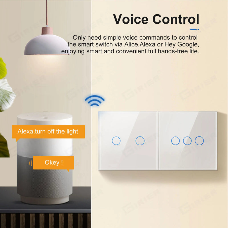 Wifi Wall Touch Switch EU No Neutral Wire Required Smart Light Switch 1 2 3 Gang 220V Tuya Smart Home Support Alexa Google Home