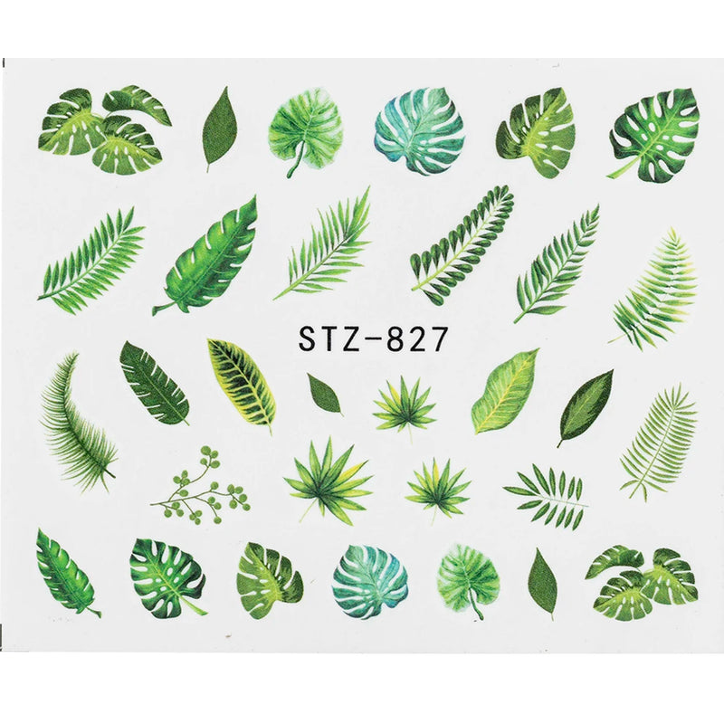 1Pcs Water Nail Decal and Sticker Flower Leaf Tree Green Simple Summer DIY Slider for Manicure Nail Art Watermark Manicure Decor
