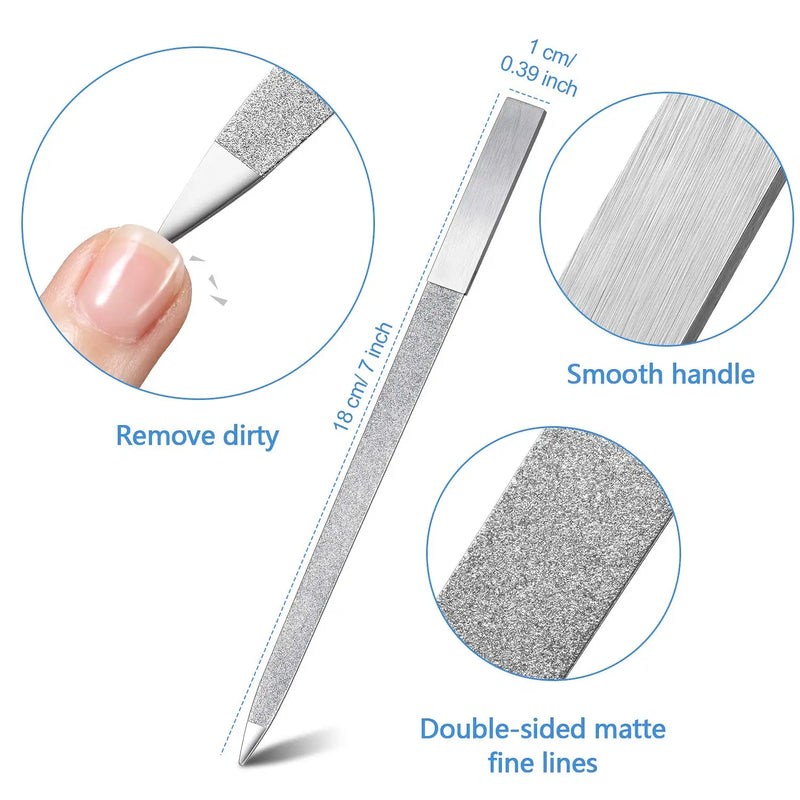 Diamond Nail File Stainless Steel Double Side Metal Sapphire Buffer File Manicure Files Natural Nail Emery Boards for Salon Home