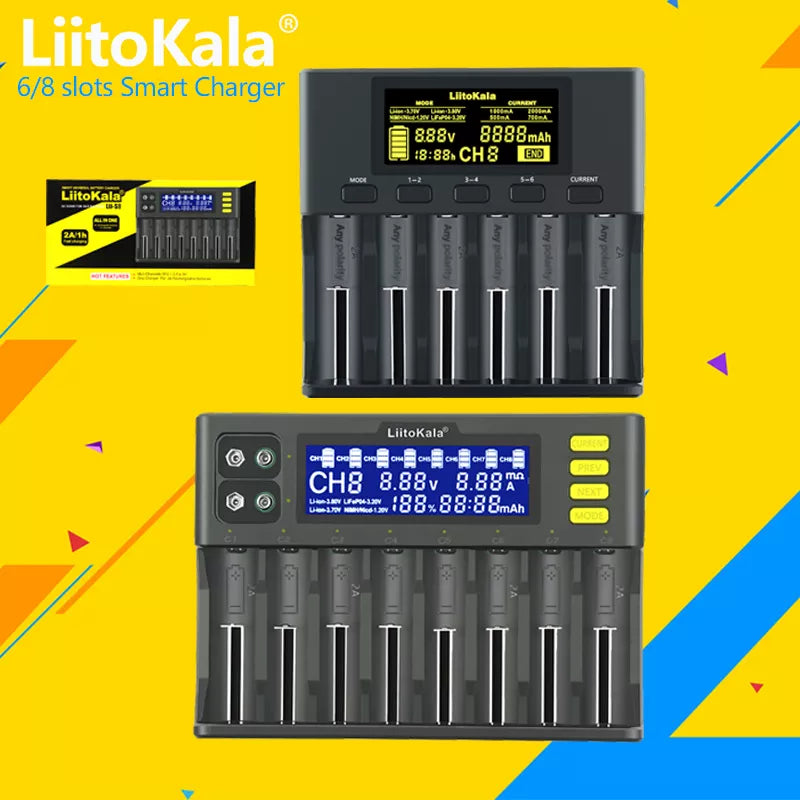 LiitoKala lii-S8 lii-S6 Lii-PD4 Lii-PD2 lii-S2 lii-S4 lii-402 lii-202 battery Charger 18650 26650 21700 lithium NiMH battery