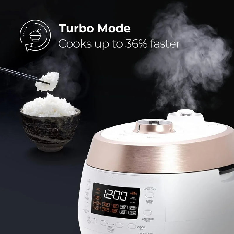 6 cup Twin Pressure Plate Rice Cooker & Warmer with High Heat,Mixed, Scorched, Turbo, Porridge, Baby Food, Steam and more, White
