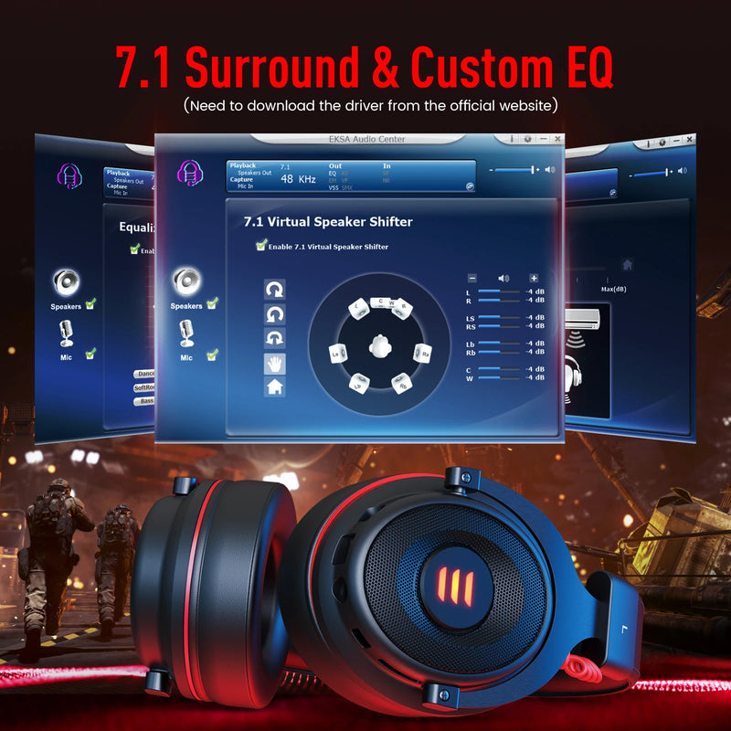 EKSA Gaming Headset Gamer 7.1 Surround & 3D stereo USB/Type C/3.5mm Wired Gaming Headphones with Microphone For PC/PS4/PS5/Xbox