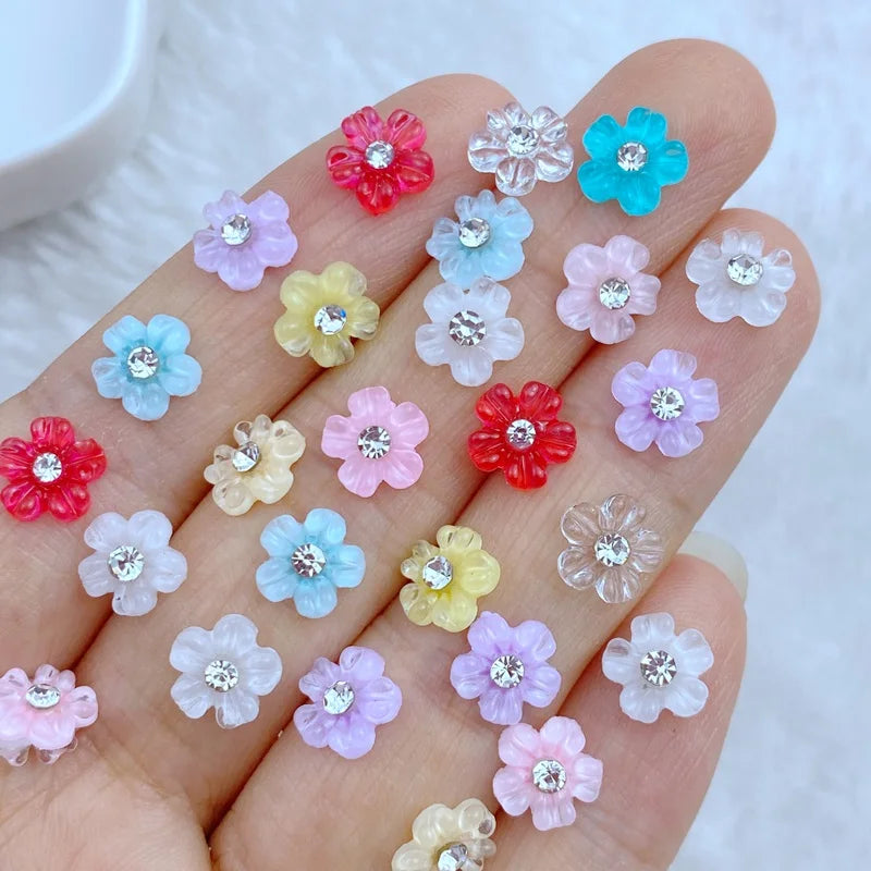 50pcs 3D Charms Kawaii Mini Diamond Flower Nail Art Jewelry Manicure Nail Decoration Accessories