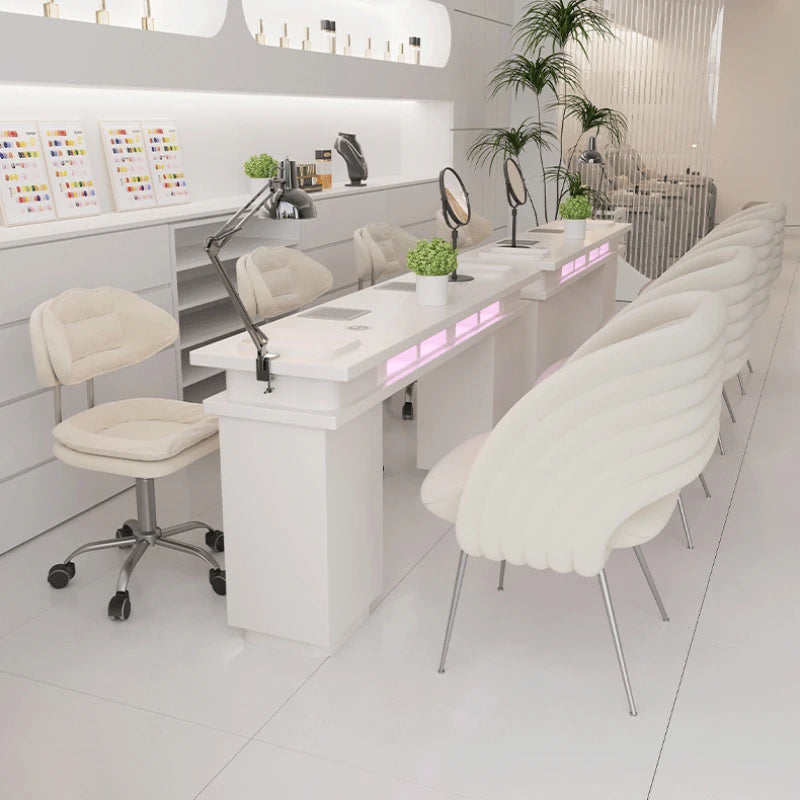 White European Nail Desk Chair Set Professionals Manicure Nail Table Nordic Aesthetic Tavolo Per Unghie Salon Furniture
