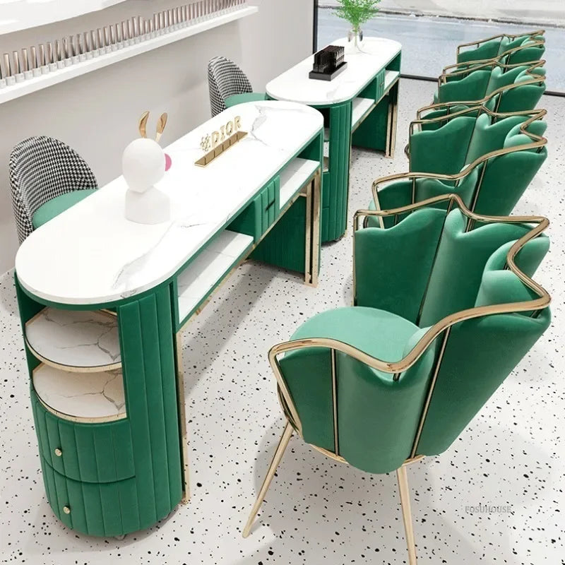 Luxury Nail Manicure Table Desk Salon Furniture Modern Single Double Nail Table with Drawer Manicure Tables and Chair Set d