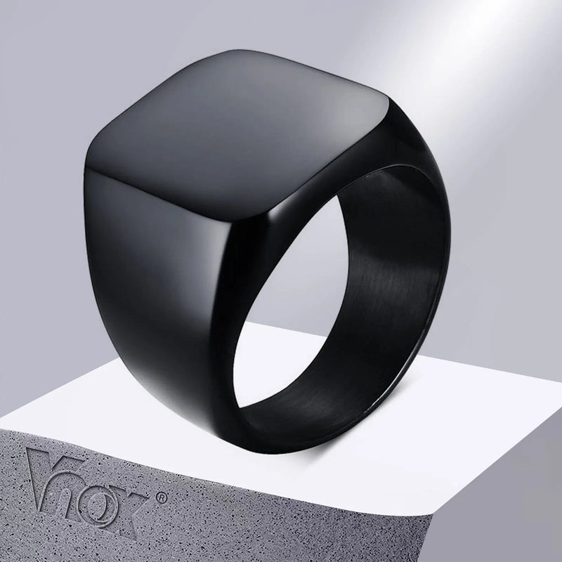 Vnox Smooth Men's Black Rock Punk Rings Cool Fashion Individuality Signet Ring for Men Party Jewelry
