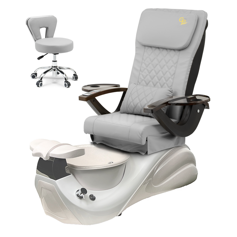 Vespa Pedicure Spa Chair  - White Base - Marble Bowl Machiato - C01 Leather