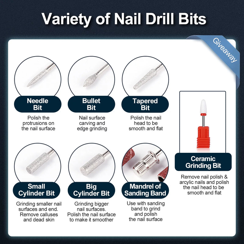 Electric Nail Drill Machine,  30000RPM Professional Nail Drill Kit