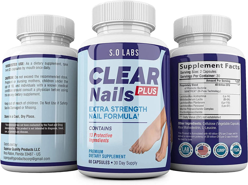 (2 Pack) Clear Nails plus - Probiotic Fungus Supplement for Nails - 120 Capsules