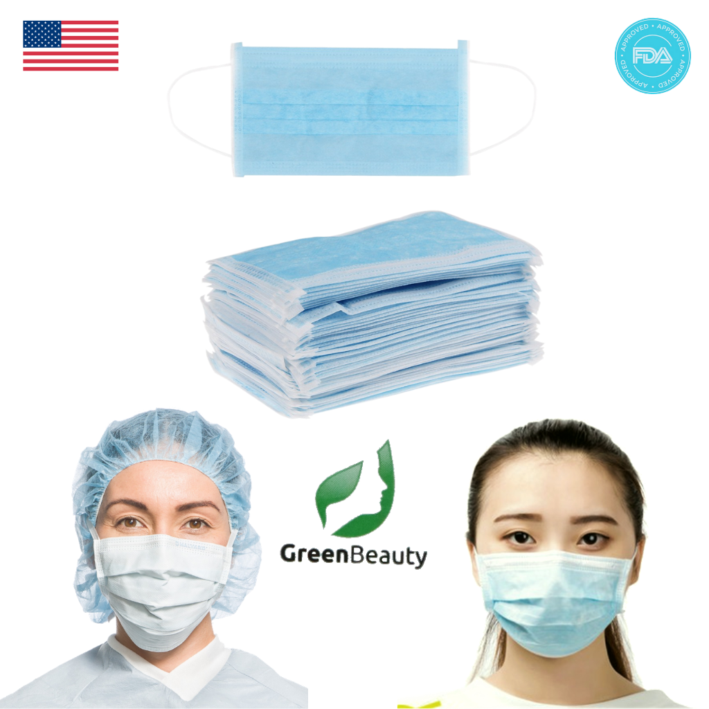 50 Pcs Non-Woven Face Mask Blue Disposable 3 Ply