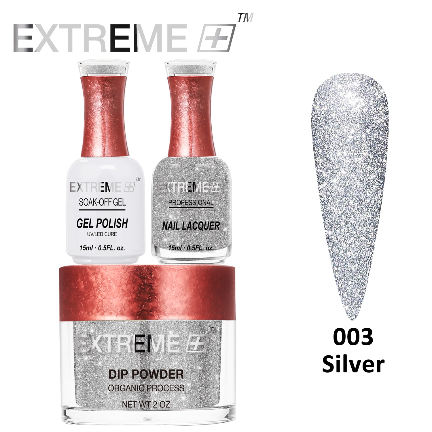 EXTREME+ Flashlight on Nail Reflective Glitter Trio Kit - #003 Silver