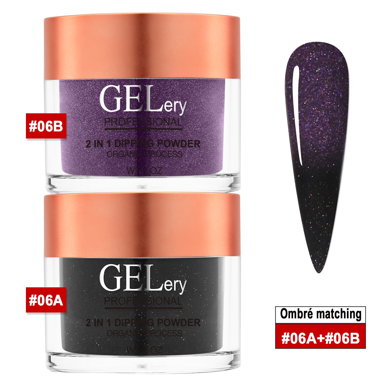 GELery  Ombre Dipping Set  - #6A + 6B - Free Easy Ombre Base Gel 0.5oz