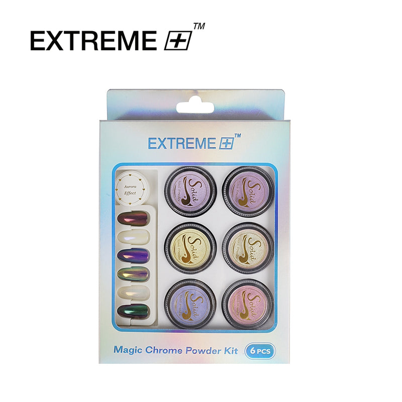 EXTREME+ Mirror Nail Glitter Aurora Powder Ice Kit 6 màu