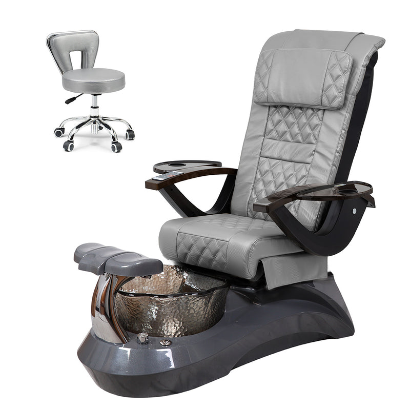 Falcon Pedicure Spa Chair Complete Set with Pedi Stool - Gray Base - Black Bowl - Carbon Fiber