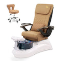 Falcon Pedicure Spa Chair Complete Set with Pedi Stool - White Base - Black Bowl - C01 Leather