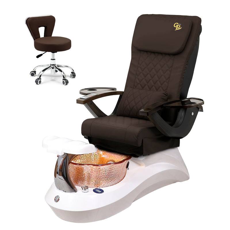 Falcon Pedicure Spa Chair Complete Set with Pedi Stool - White Base - Orange Bowl - C01 Leather