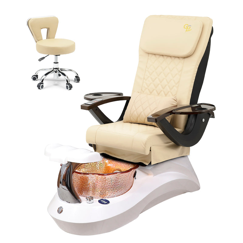Falcon Pedicure Spa Chair Complete Set with Pedi Stool - White Base - Orange Bowl - C01 Leather
