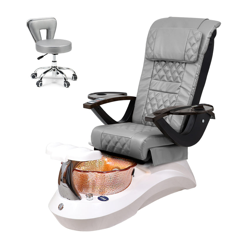 Falcon Pedicure Spa Chair Complete Set with Pedi Stool - White Base - Orange Bowl - Carbon Fiber