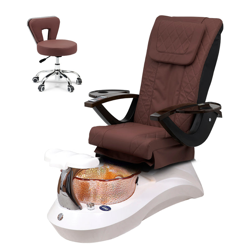 Falcon Pedicure Spa Chair Complete Set with Pedi Stool - White Base - Orange Bowl - Diamond Leather