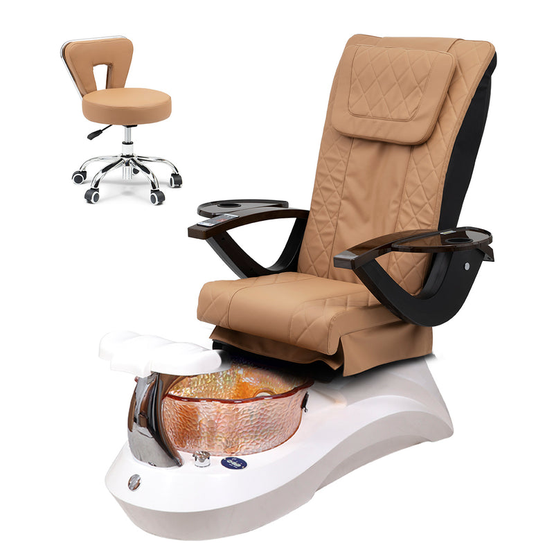 Falcon Pedicure Spa Chair Complete Set with Pedi Stool - White Base - Orange Bowl - Diamond Leather