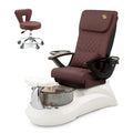 Falcon Pedicure Spa Chair Complete Set with Pedi Stool - White Base - Smoky Bowl - C01 Leather