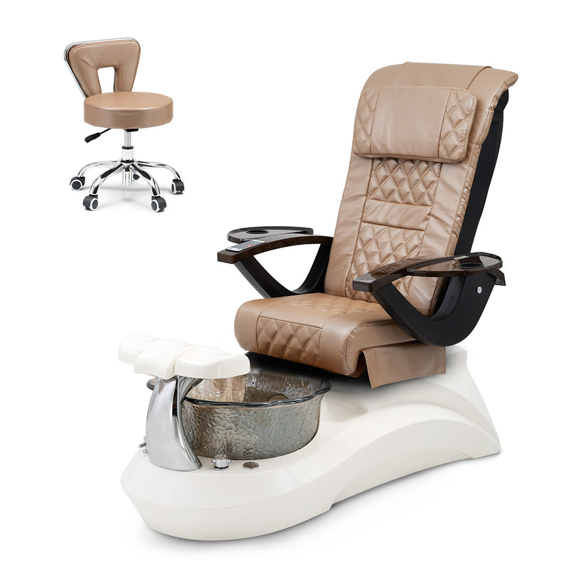 Falcon Pedicure Spa Chair Complete Set with Pedi Stool - White Base - Smoky Bowl - Carbon Fiber