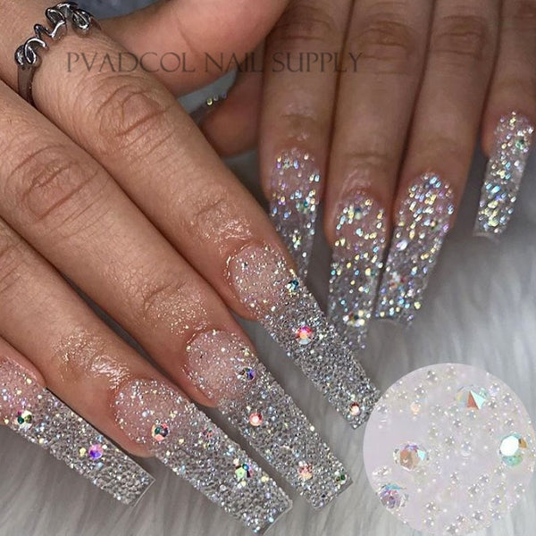 Handmade- All Pixie Iridescent Pixie Dust Mixed With Crystal Press On Nail  Set