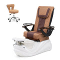 Lotus Pedicure Spa Chair Complete Set with Pedi Stool - White Base - Pearl White Resin Bowl - Diamond Leather