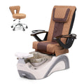 Phoenix Pedicure Spa Chair Complete Set with Pedi Stool - Pearl White Base - Silver Glass Bowl - Diamond Leather