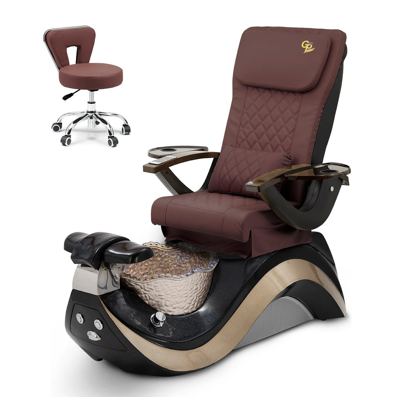 Robin Pedicure Spa Chair Complete Set with Pedi Stool - Black Base - Gold Bowl - C01 Leather