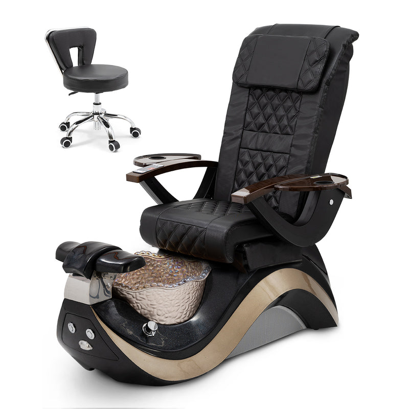 Robin Pedicure Spa Chair Complete Set with Pedi Stool - Black Base - Gold Bowl - Carbon Fiber