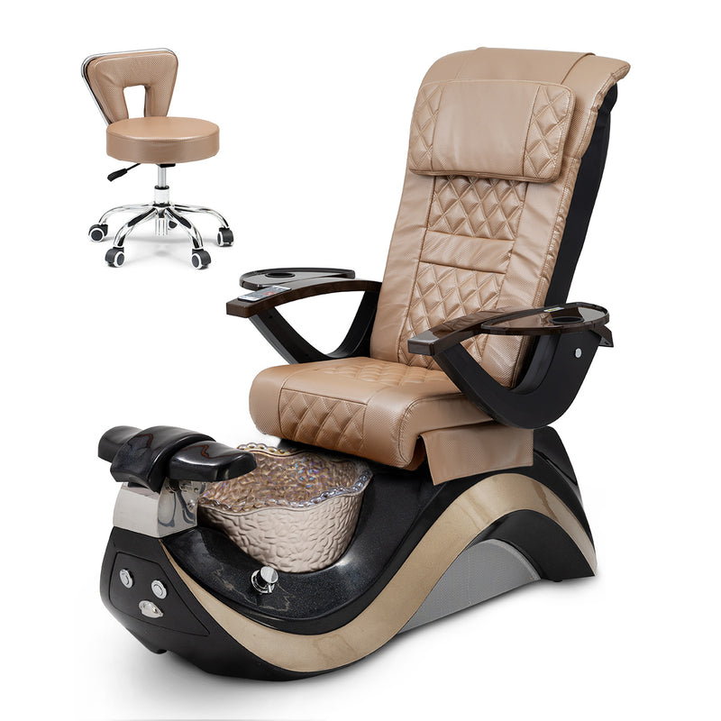 Robin Pedicure Spa Chair Complete Set with Pedi Stool - Black Base - Gold Bowl - Carbon Fiber