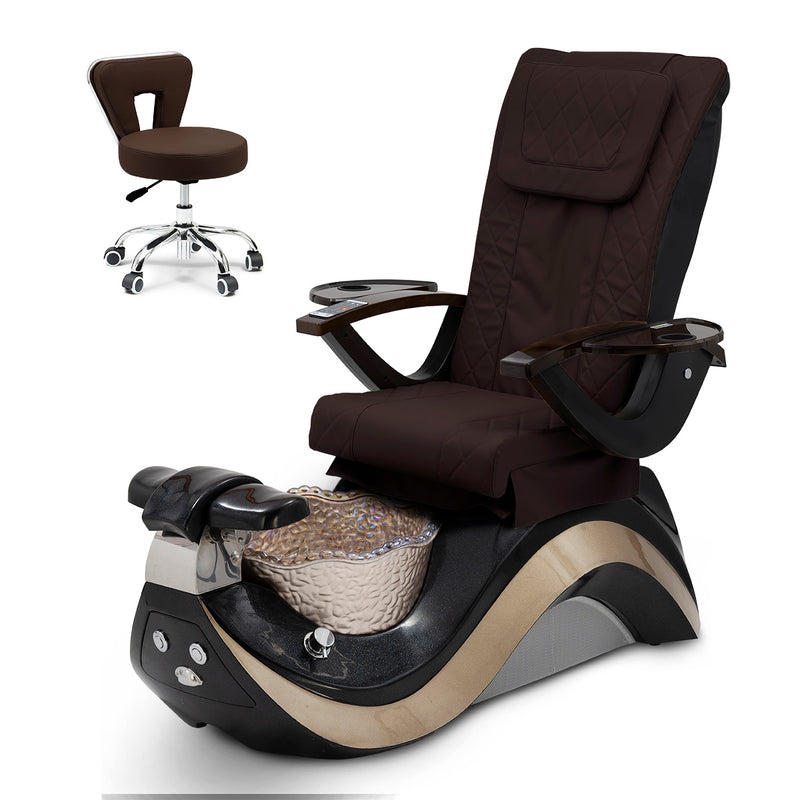 Robin Pedicure Spa Chair Complete Set with Pedi Stool - Black Base - Gold Bowl - Diamond Leather