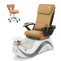 Robin Pedicure Spa Chair Complete Set with Pedi Stool - White Gray Base - Clear Bowl - C01 Leather
