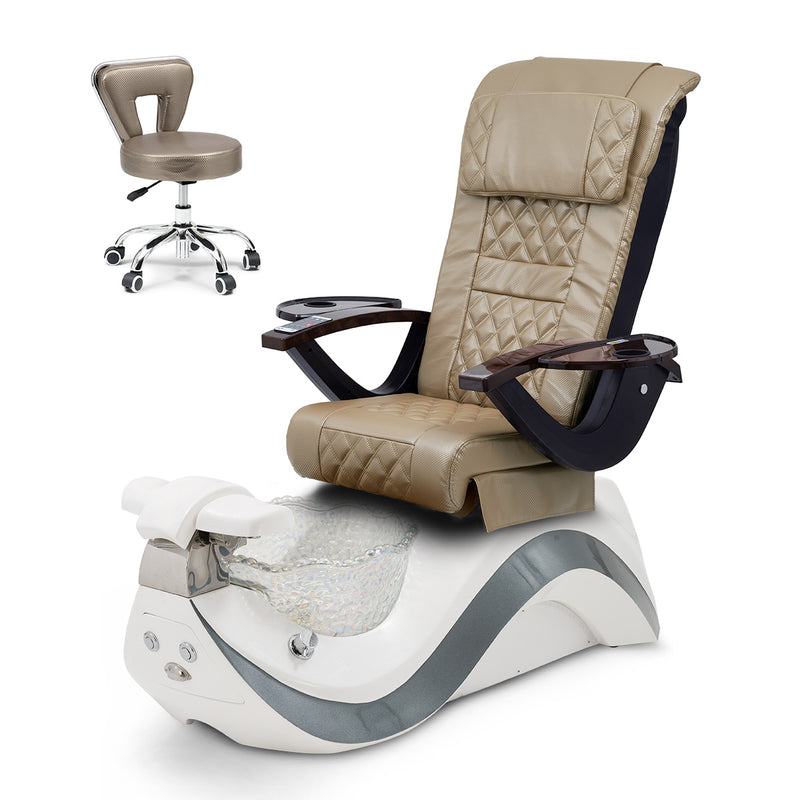 Robin Pedicure Spa Chair Complete Set with Pedi Stool - White Gray Base - Clear Bowl - Carbon Fiber