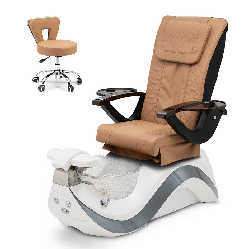Robin Pedicure Spa Chair Complete Set with Pedi Stool - White Gray Base - Clear Bowl - Diamond Leather