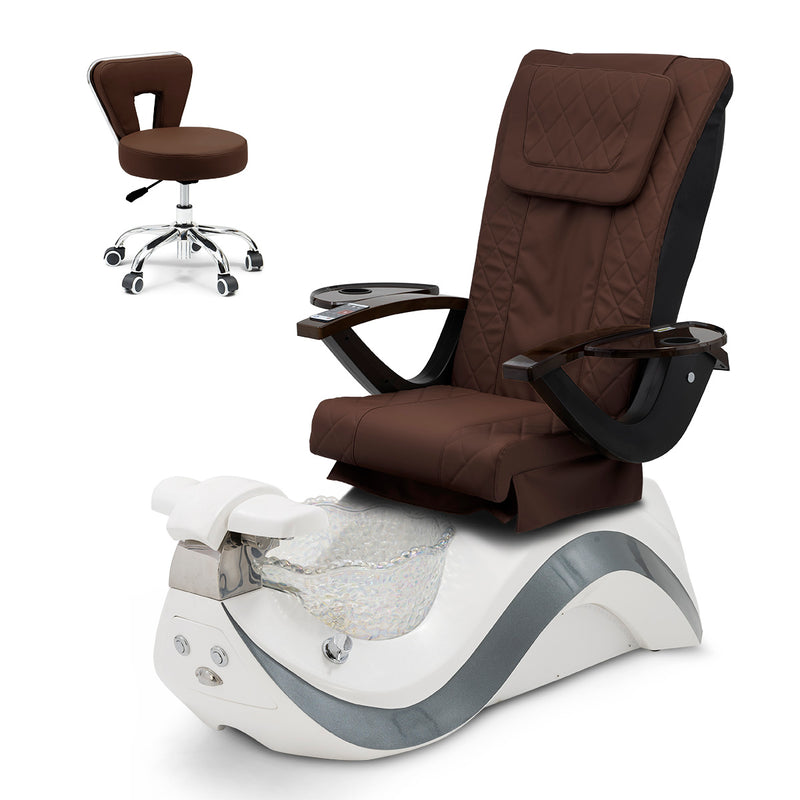 Robin Pedicure Spa Chair Complete Set with Pedi Stool - White Gray Base - Clear Bowl - Diamond Leather